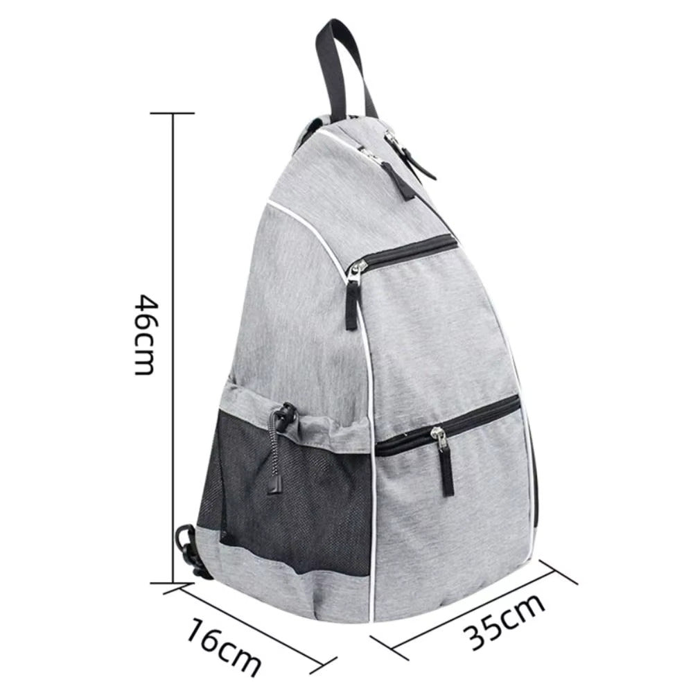 Spec sheet for a small grey pickleball carry bag with dimensions 44cm x 16cm x 35cm.