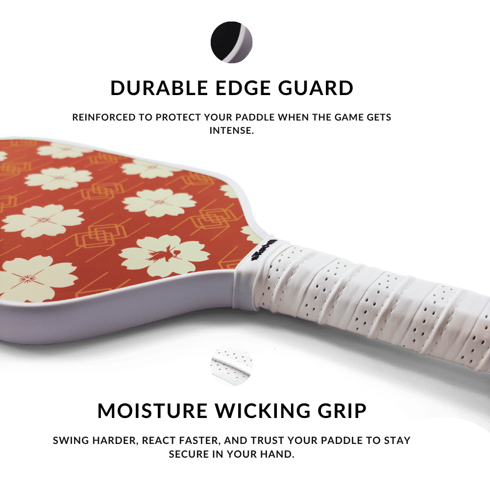 Floral-patterned paddle with white handle on a transparent background