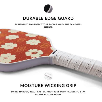 Floral-patterned paddle with white handle on a transparent background