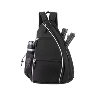 Black backpack with multiple compartments on a white background