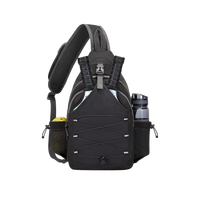 Black pickleball sling bag with multiple pockets on a white background