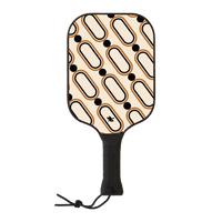 Wooden Tisdell pickleball paddle with a tan, orange, and black  oval pattern and a black wrapped handle from the Inception series.