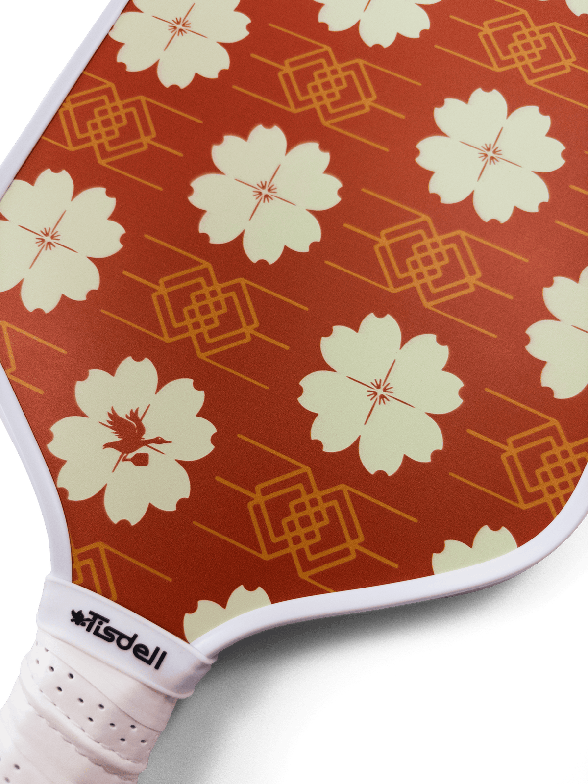 Pickleball paddle with floral pattern and Tisdell branding on a transparent background