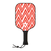 Wooden Tisdell pickleball paddle with a red and white zig-zag pattern and a black wrapped handle from the Inception series.