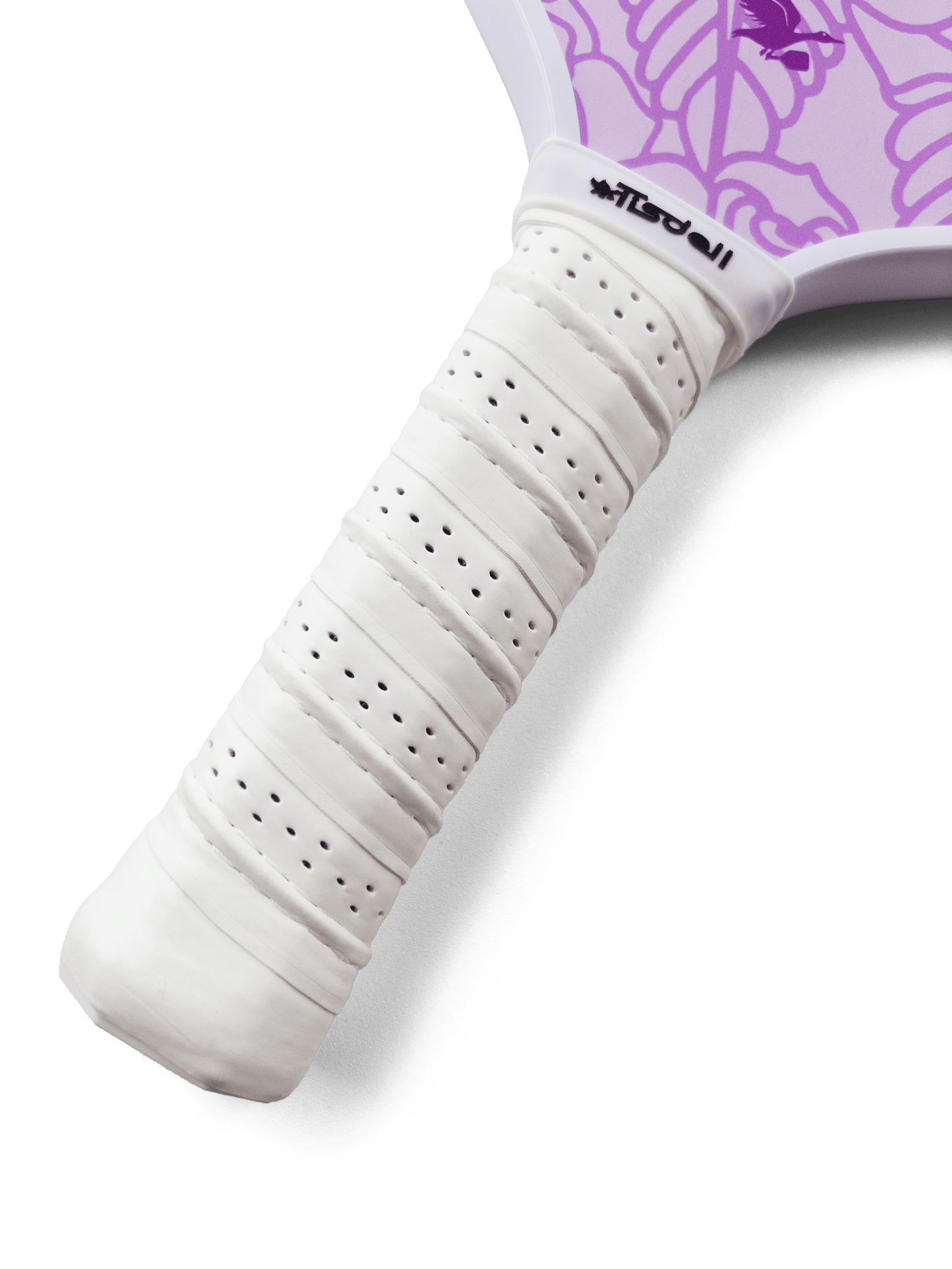 close up image of a pickleball paddle handle for a pink rose designed paddle