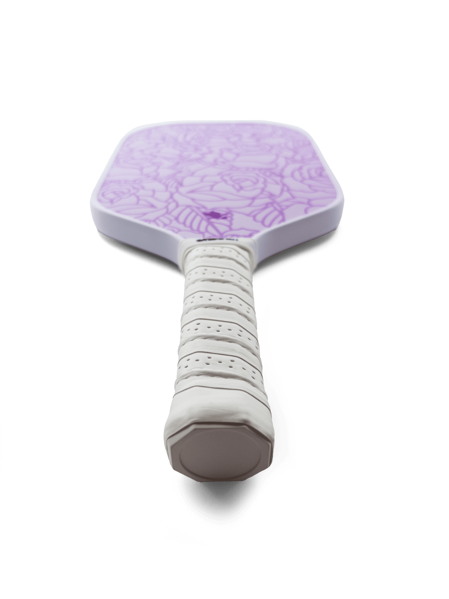 Purple Roses pickleball paddle with white handle on a transparent background