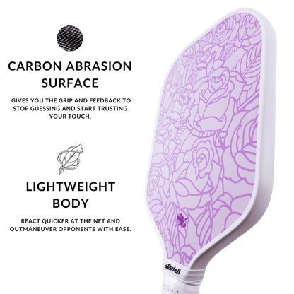 Pickleball paddle with rose floral design on a transparent background